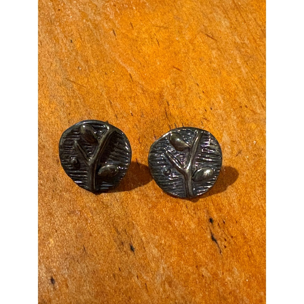 Sterling Silver 925 Botanical Stud Earrings Leaf Branch Nature Boho